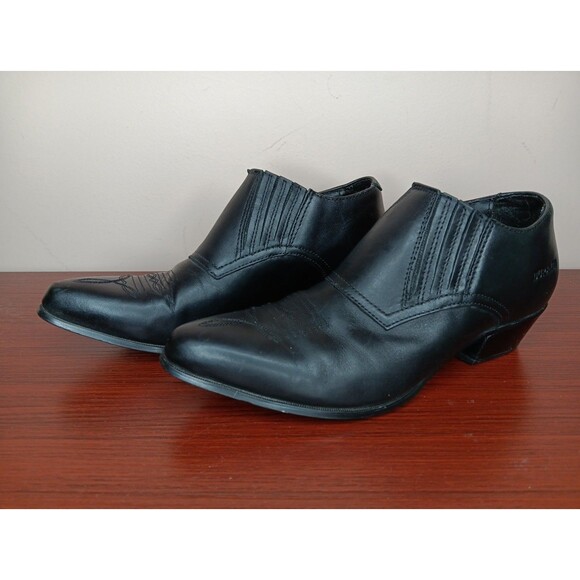 VINTAGE Durango Western Ankle Boot Women 8M Black Leather Y2K Stretch - Picture 1 of 9